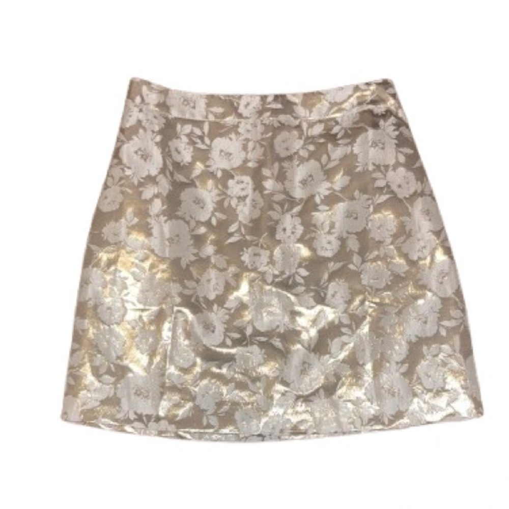 J. Crew ivory and gold metallic floral Jacquard skirt NWOT size 8